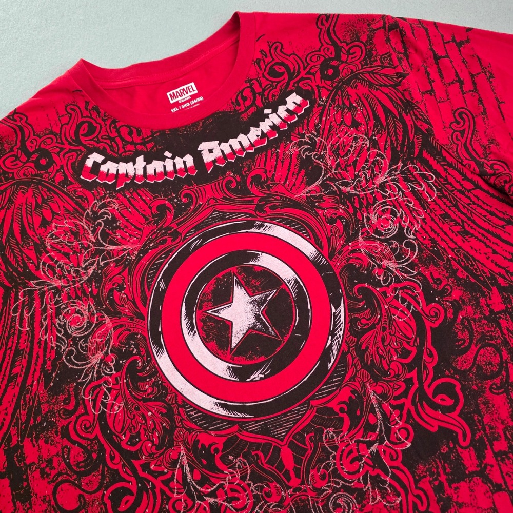 Marvel Captain America Red Graphic T-Shirt All Over Print Mens 3XL Mad Engine